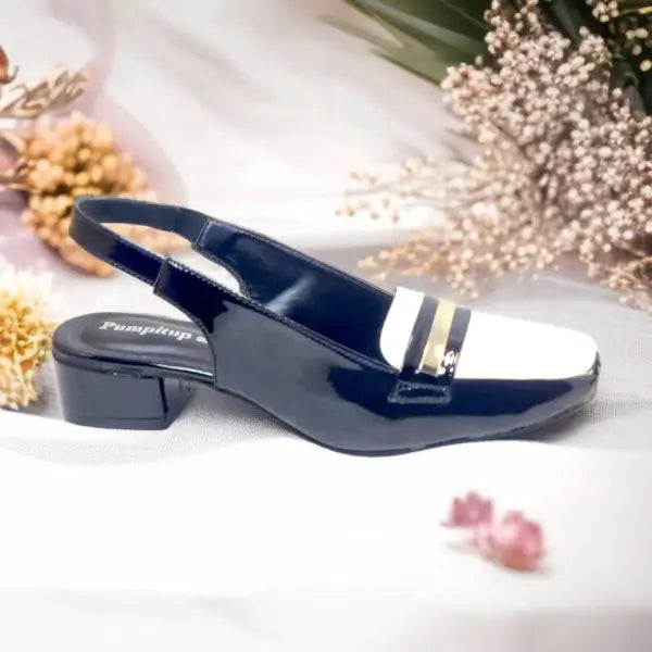 BW Duo Luxe Slingback Block Heel PIU_208 Imported Patent Rexine ladies shoes PumpItUp.pk