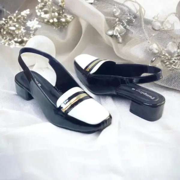 BW Duo Luxe Slingback Block Heel PIU_208 Imported Patent Rexine ladies shoes PumpItUp.pk