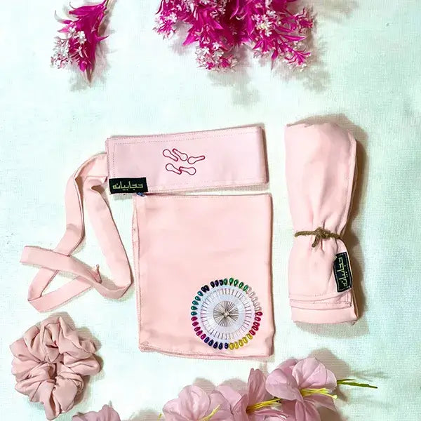 Baby Pink Saudi Niqab Set HB-51 – Complete Double Georgette Niqab Set with Accessories by Hijabiyana