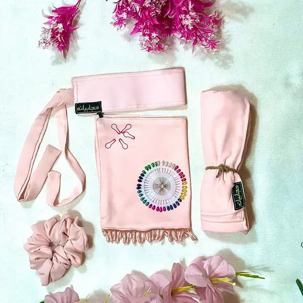 Baby Pink Saudi Niqab With Beads Set HB-52 – Elegant Hand-Beaded Double Georgette Niqab Set by Hijabiyana