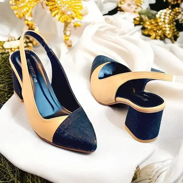 Beige & Black Charm Slingback Block Heel PIU_228 Sofa & Fabric ladies shoes PumpItUp.pk