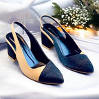 Beige & Black Charm Slingback Block Heel PIU_228 Sofa & Fabric ladies shoes PumpItUp.pk
