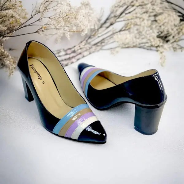 Black Aurora Glow Block Heel PIU_183 Patent Rexine ladies shoes PumpItUp.pk