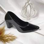Black Comfy Court Shoe Block Heel PIU_172 imported patent rexine ladies shoes PumpItUp.pk