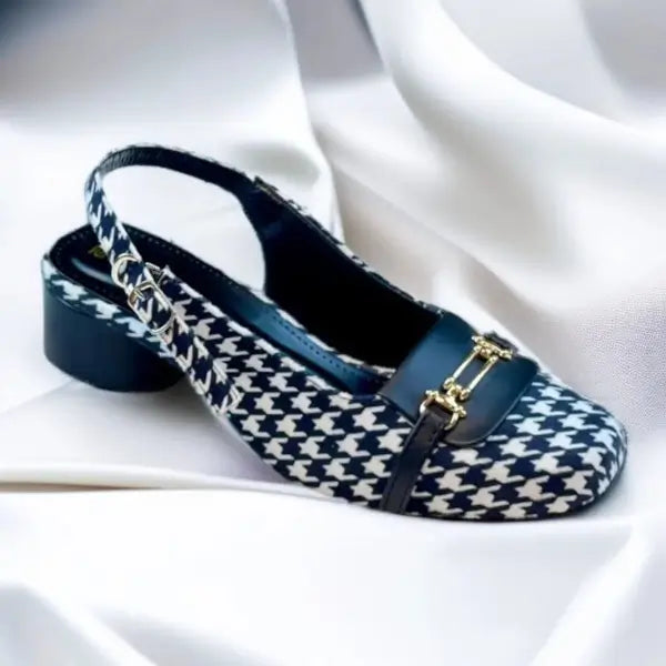 Black Crush Slingback Block Heel PIU_222 Amarah Fabric Rexine ladies shoes PumpItUp.pk