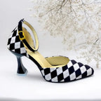 Black Diamond Heels PIU_197 Sweet Fabric Rexine ladies shoes PumpItUp.pk