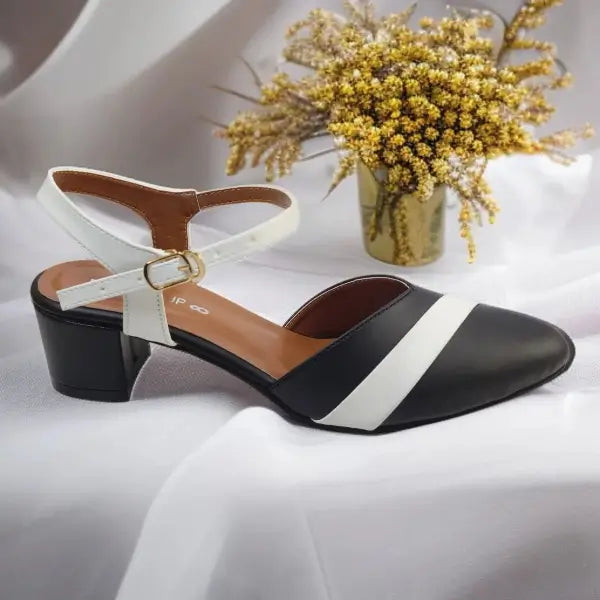 Black Grace Block Heels PIU_200 Imported Sofa Rexine ladies shoes PumpItUp.pk
