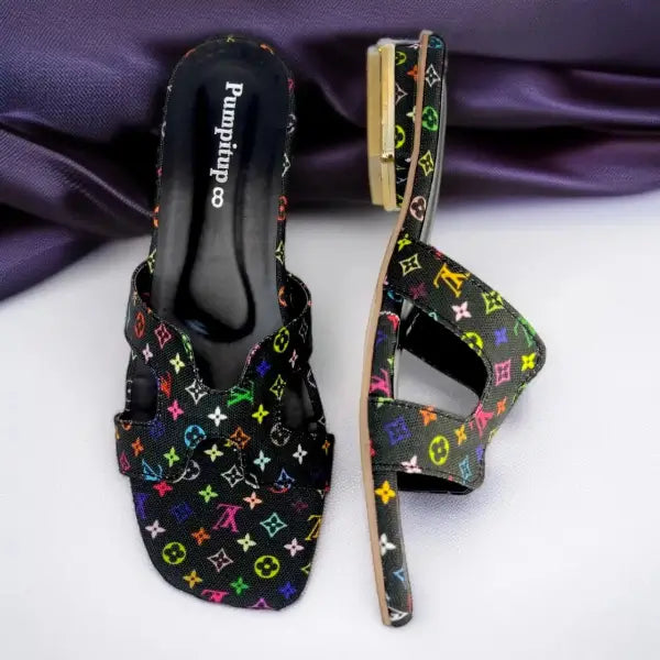 Classic Black Luxury-Inspired Heel Sandal PIU_154 HLV Jeans Rexine ladies shoes PumpItUp.pk