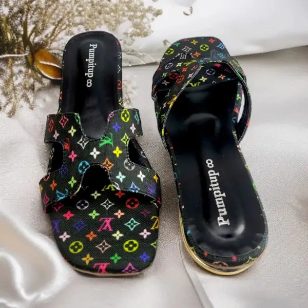 Classic Black Luxury-Inspired Heel Sandal PIU_154 HLV Jeans Rexine ladies shoes PumpItUp.pk