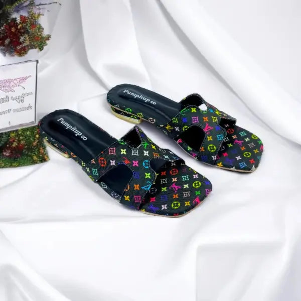 Classic Black Luxury-Inspired Heel Sandal PIU_154 HLV Jeans Rexine ladies shoes PumpItUp.pk