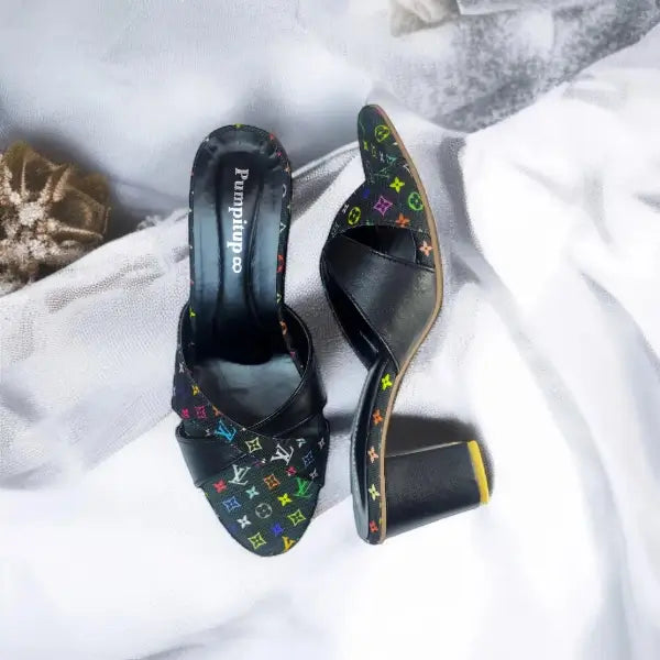 Black LVX Super Comfy Block Heel Sandal PIU_157 Jeans + Sofa Rexine ladies shoes PumpItUp.pk