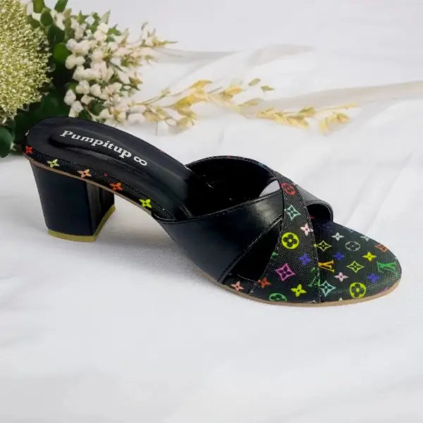 Black LVX Super Comfy Block Heel Sandal PIU_157 Jeans + Sofa Rexine ladies shoes PumpItUp.pk