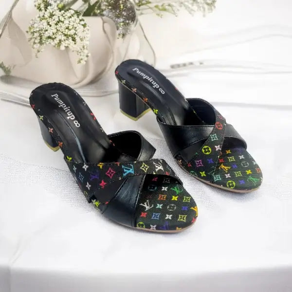 Black LVX Super Comfy Block Heel Sandal PIU_157 Jeans + Sofa Rexine ladies shoes PumpItUp.pk