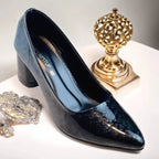 Black Midnight Gloss Block Heels PIU_232 Dot Patent Rexine ladies shoes PumpItUp.pk