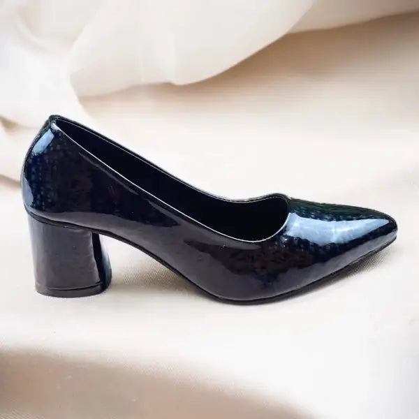 Black Midnight Gloss Block Heels PIU_232 Dot Patent Rexine ladies shoes PumpItUp.pk