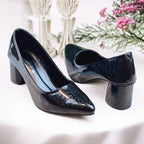 Black Midnight Gloss Block Heels PIU_232 Dot Patent Rexine ladies shoes PumpItUp.pk