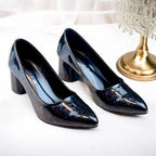 Black Midnight Gloss Block Heels PIU_232 Dot Patent Rexine ladies shoes PumpItUp.pk