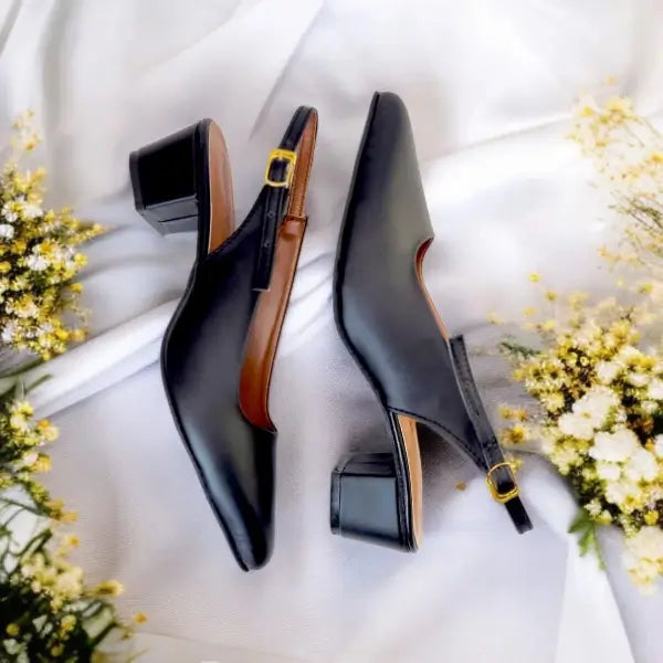 Black Noir Curve Slingback Block Heel PIU_178 imported sofa rexine ladies shoes PumpItUp.pk