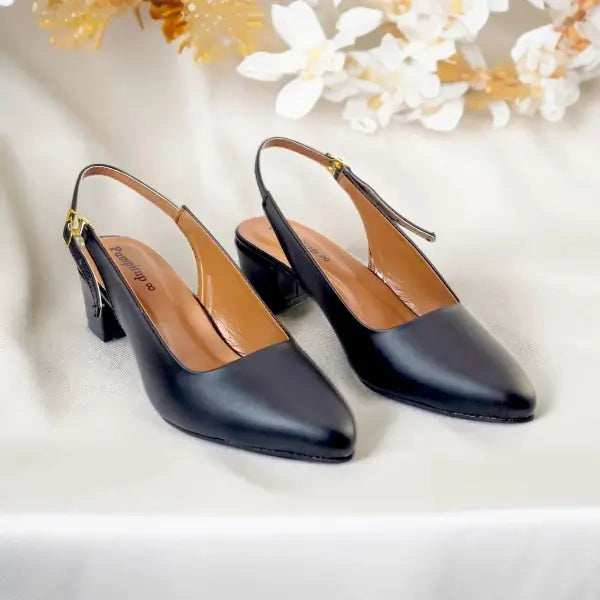 Black Noir Curve Slingback Block Heel PIU_178 imported sofa rexine ladies shoes PumpItUp.pk