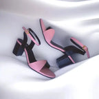 Black & Pink Block Heel Sandal PIU_169 Sofa rexine ladies shoes PumpItUp.pk
