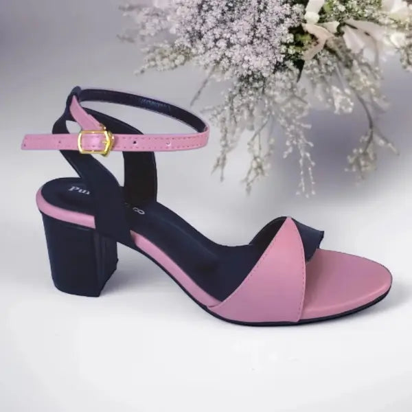 Black & Pink Block Heel Sandal PIU_169 Sofa rexine ladies shoes PumpItUp.pk