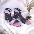 Black & Pink Block Heel Sandal PIU_169 Sofa rexine ladies shoes PumpItUp.pk