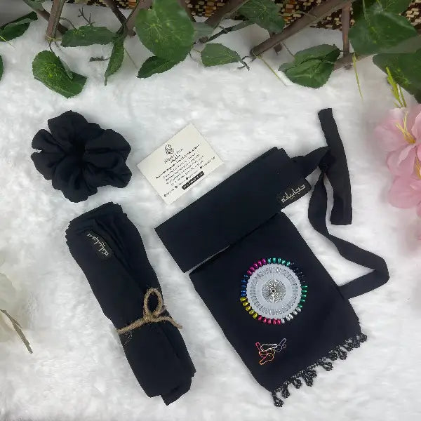 Black Saudi Niqab With Beads Set HB-4 – Double Georgette Modest Wear with Accessories by Hijabiyana by PumpItUp