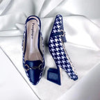 Black & White Sling Back Block Heel Sandal PIU_160 Amarah Fabric Rexine ladies shoes PumpItUp.pk