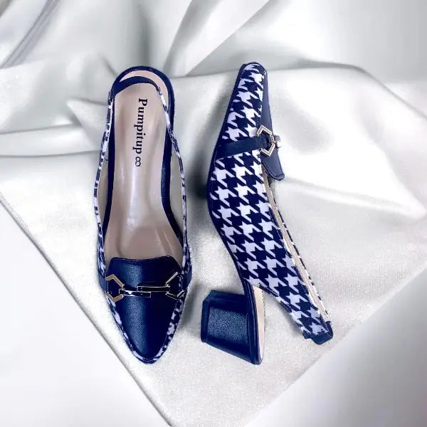 Black & White Sling Back Block Heel Sandal PIU_160 Amarah Fabric Rexine ladies shoes PumpItUp.pk