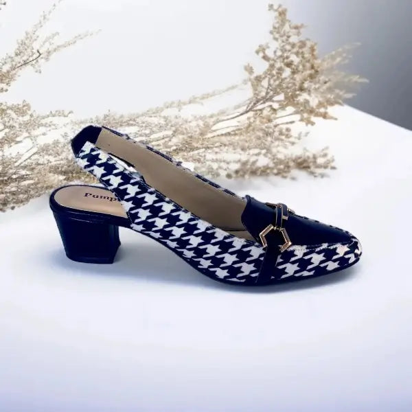 Black & White Sling Back Block Heel Sandal PIU_160 Amarah Fabric Rexine ladies shoes PumpItUp.pk