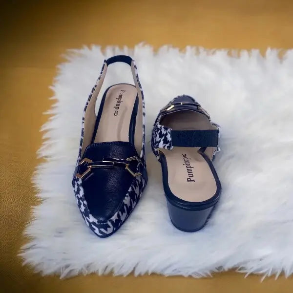 Black & White Sling Back Block Heel Sandal PIU_160 Amarah Fabric Rexine ladies shoes PumpItUp.pk