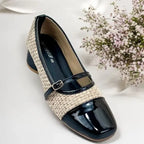 Black Woven Retro Block Heel PIU_245 Patent & Amarah Rexine ladies shoes PumpItUp.pk