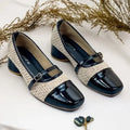 Black Woven Retro Block Heel PIU_245 Patent & Amarah Rexine ladies shoes PumpItUp.pk