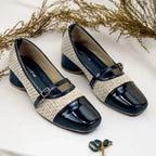 Black Woven Retro Block Heel PIU_245 Patent & Amarah Rexine ladies shoes PumpItUp.pk