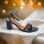 Black X Block Heel Sandal PIU_177 patent rexine ladies shoes PumpItUp.pk