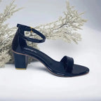 Black Yaro Block Heel Sandal PIU_164 Patent Rexine ladies shoes PumpItUp.pk