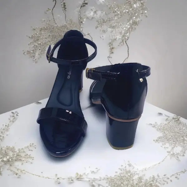Black Yaro Block Heel Sandal PIU_164 Patent Rexine ladies shoes PumpItUp.pk