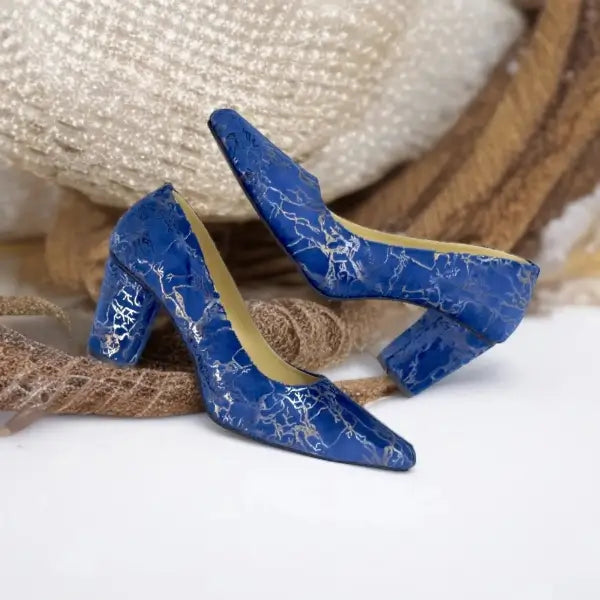 Blue Chunky Block Heel Pump PIU_137 Amarah rexine ladies shoes PumpItUp.pk