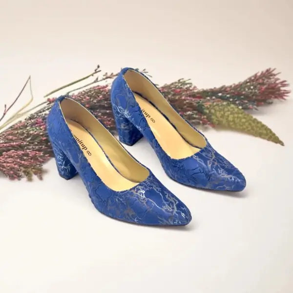 Blue Chunky Block Heel Pump PIU_137 Amarah rexine ladies shoes PumpItUp.pk