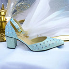 Blue Sparkle Block Heel Pump PIU_195 Fine Shiny Rexine ladies shoes PumpItUp.pk