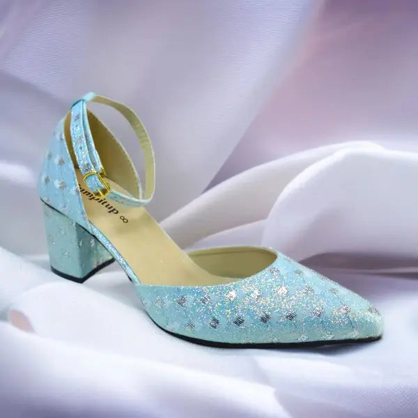 Blue Sparkle Block Heel Pump PIU_195 Fine Shiny Rexine ladies shoes PumpItUp.pk