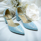 Blue Sparkle Block Heel Pump PIU_195 Fine Shiny Rexine ladies shoes PumpItUp.pk