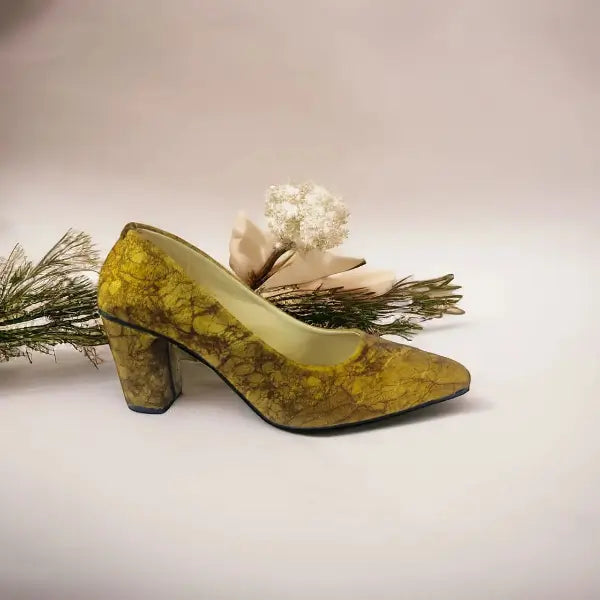 Brown Crushed Comfy Block Heel Pump PIU_146 Crushed Amara Fabric ladies shoes PumpItUp.pk