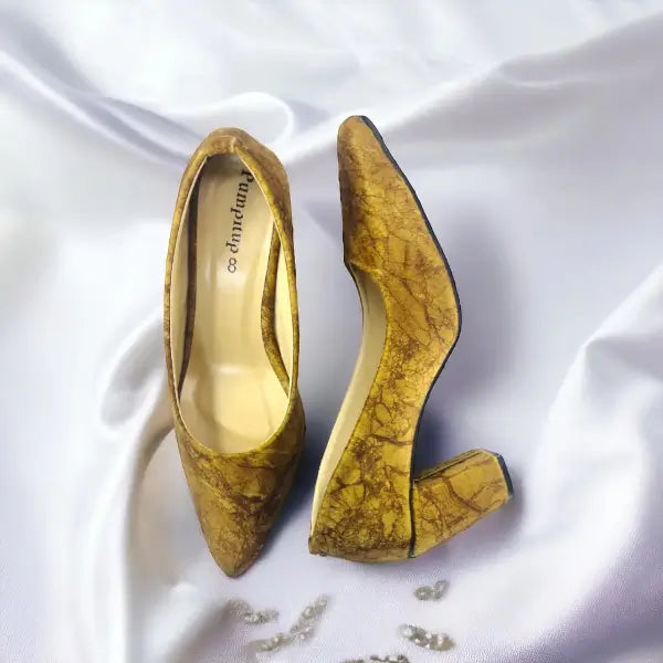 Brown Crushed Comfy Block Heel Pump PIU_146 Crushed Amara Fabric ladies shoes PumpItUp.pk