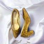 Brown Crushed Comfy Block Heel Pump PIU_146 Crushed Amara Fabric ladies shoes PumpItUp.pk