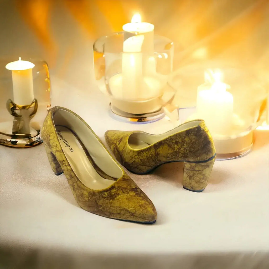 Brown Crushed Comfy Block Heel Pump PIU_146 Crushed Amara Fabric ladies shoes PumpItUp.pk