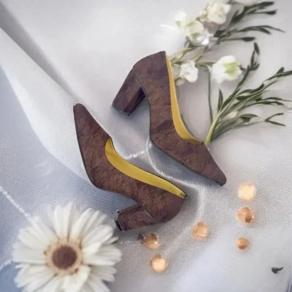 Brown Serenity Shoes Block Heels Pump PIU_132 fabric rexine ladies shoes PumpItUp.pk