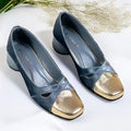 Charcoal Grey Gold Toe Block Heel PIU_250 Amarah Rexine ladies shoes PumpItUp.pk
