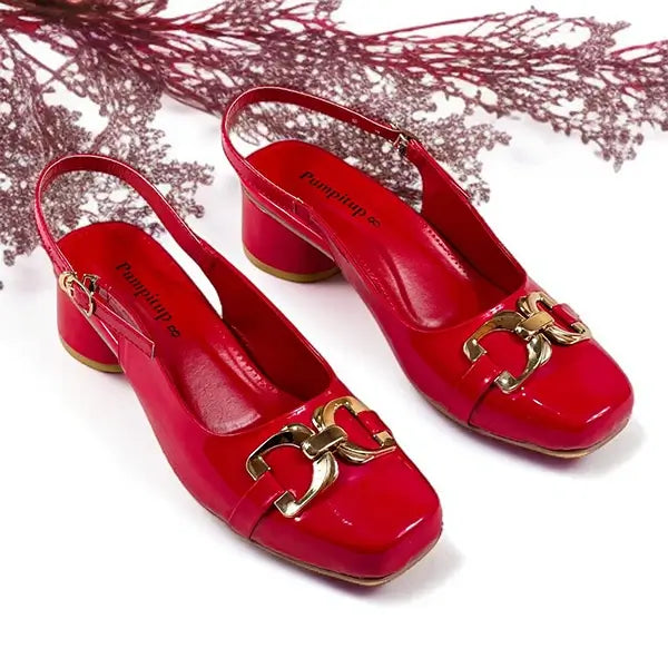 Cherry Slingback Block Heel PIU_254 Amarah Rexine ladies shoes PumpItUp.pk