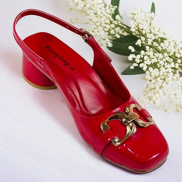 Cherry Slingback Block Heel PIU_254 Amarah Rexine ladies shoes PumpItUp.pk